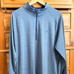 Men's Under Armour Heat Gear Heathered Blue Quarter Zip Size 2XL Loose Fit